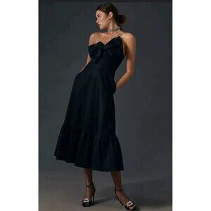 Anthropologie Hutch Women Dress Midi Black Bow-Tie Preppy Retro Wedding Sz 0 New